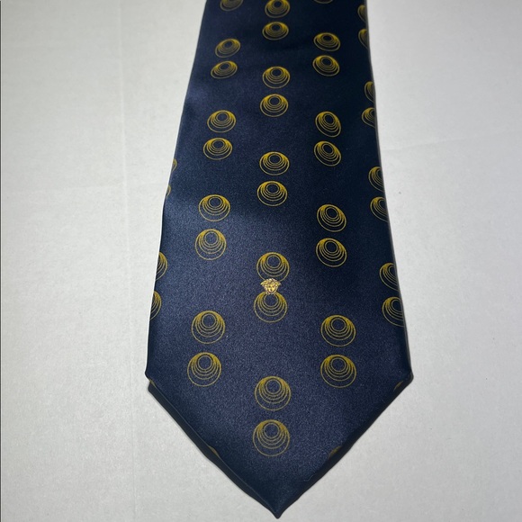 Versace Navy Tie with Gold Circular Design - Picture 1 of 5